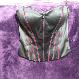 Betsey Johnson Black/Hot Pink Satin Zip Corset